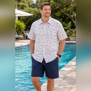 HB Casual Patterned Button Down Shirt Summer Shirt Size 4XL